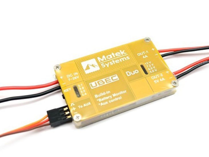 UBEC DUO MULTI OUTPUT VOLTAGES 5V to 12V 4AMPS - U4A2P - MATEK